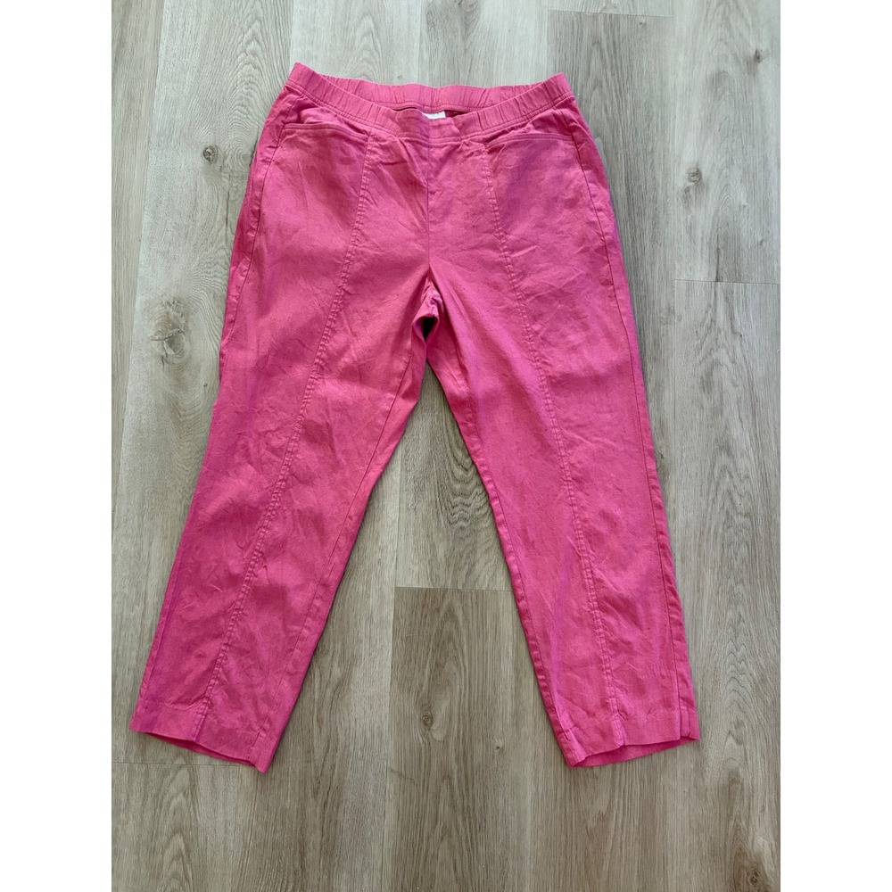 J. Jill Linen Stretch Pink Pants Women M Pull On Beach Vacation Resort Cruise